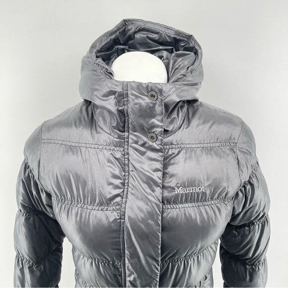 Marmot 650 Goose Down Fill Women’s Gray Full Zip Hooded Puffer Jacket Coat XS - Picture 3 of 16